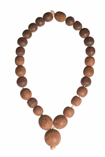 String of 27 round, wooden rosary beads.
