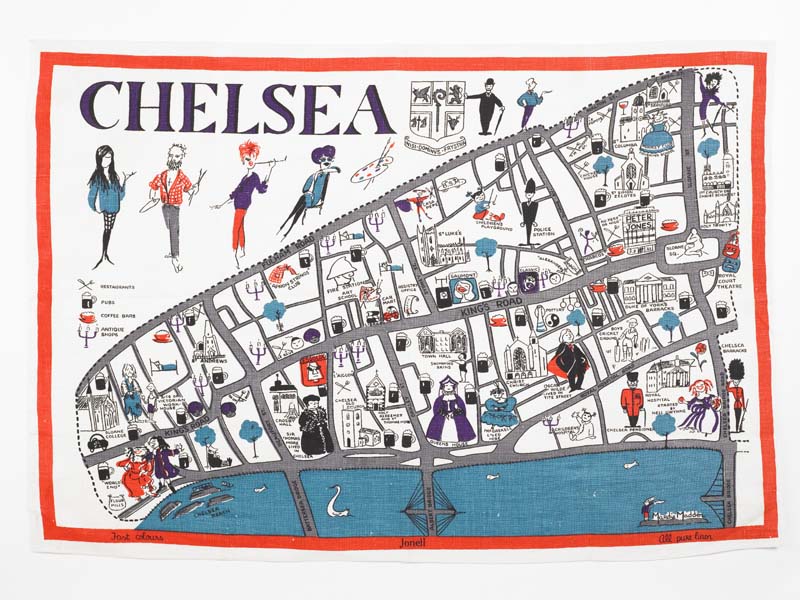 Tea towel displaying map of Chelsea and its famous residents