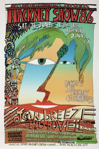 Poster with illustration of a face made out of a coconut palm.