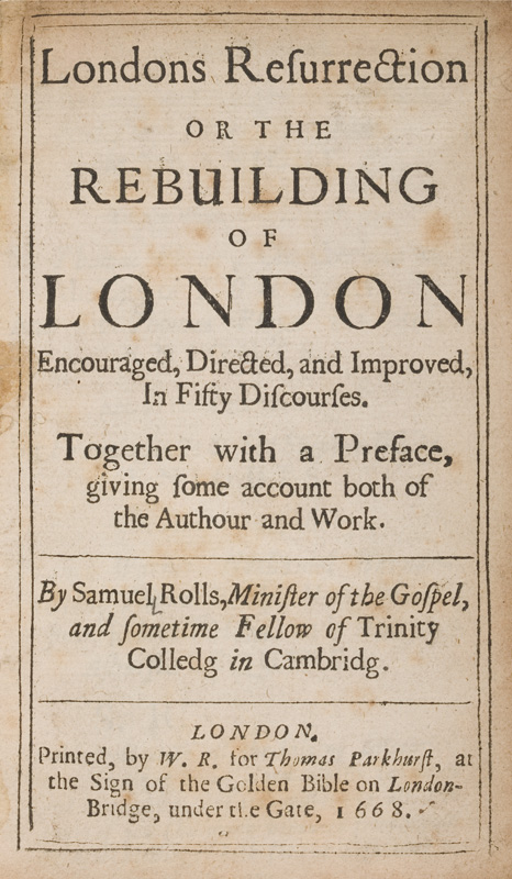Title page of Samuel Rolle's book about the rebuilding of London after Great Fire.